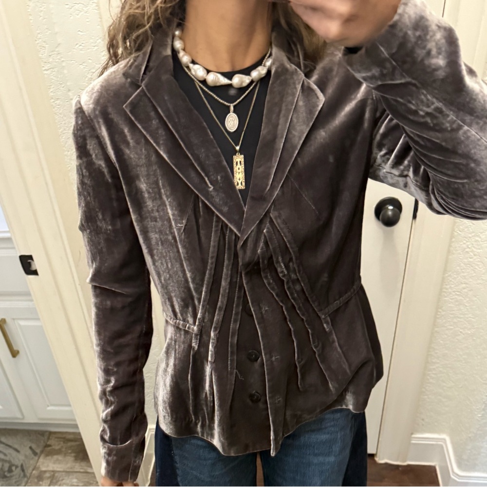 Velvet Double-Breasted Blazer